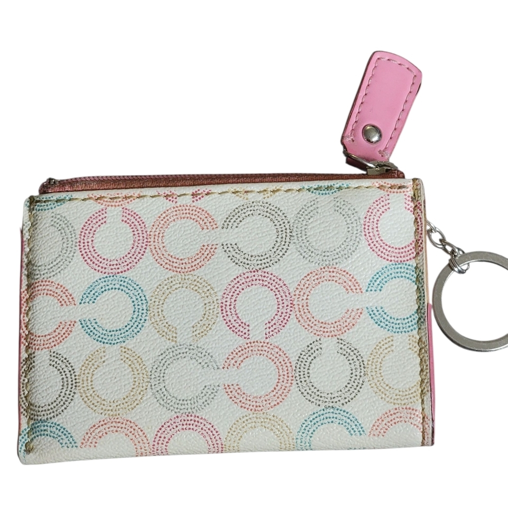 Coach Waverly Optic Art Coin Purse  multi-color signature C W/ Pink Leather Trim - Picture 13 of 15